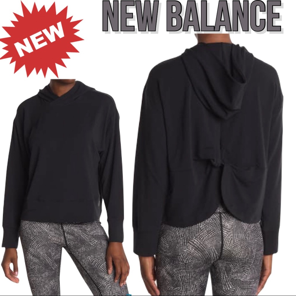 🆕 New Balance Evolv Twist Back Knit Hoodie Black size large (86)